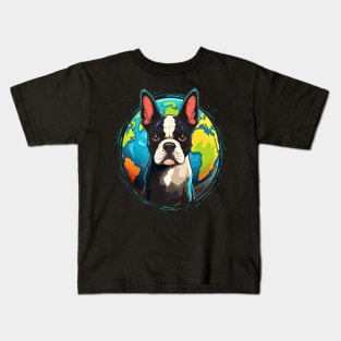 Boston Terrier Earth Day Kids T-Shirt